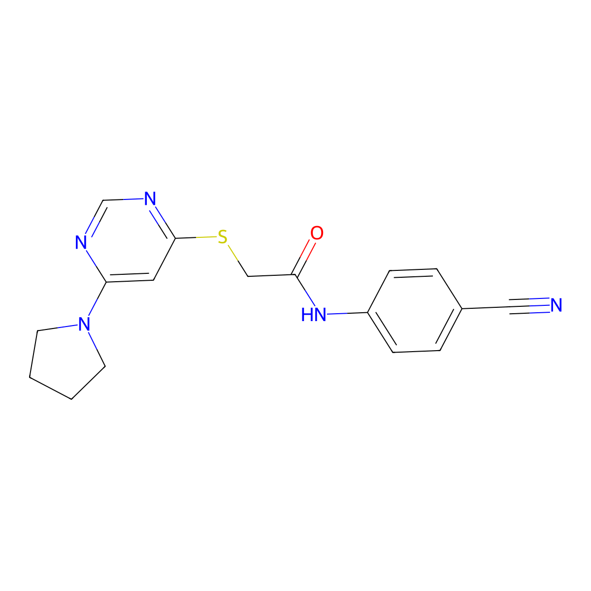 N-(4-cyanophenyl)-2-((6-(pyrrolidin-1-yl)pyrimidin-4-yl)thio)acetamide molecular structure, CAS 1251619-85-8