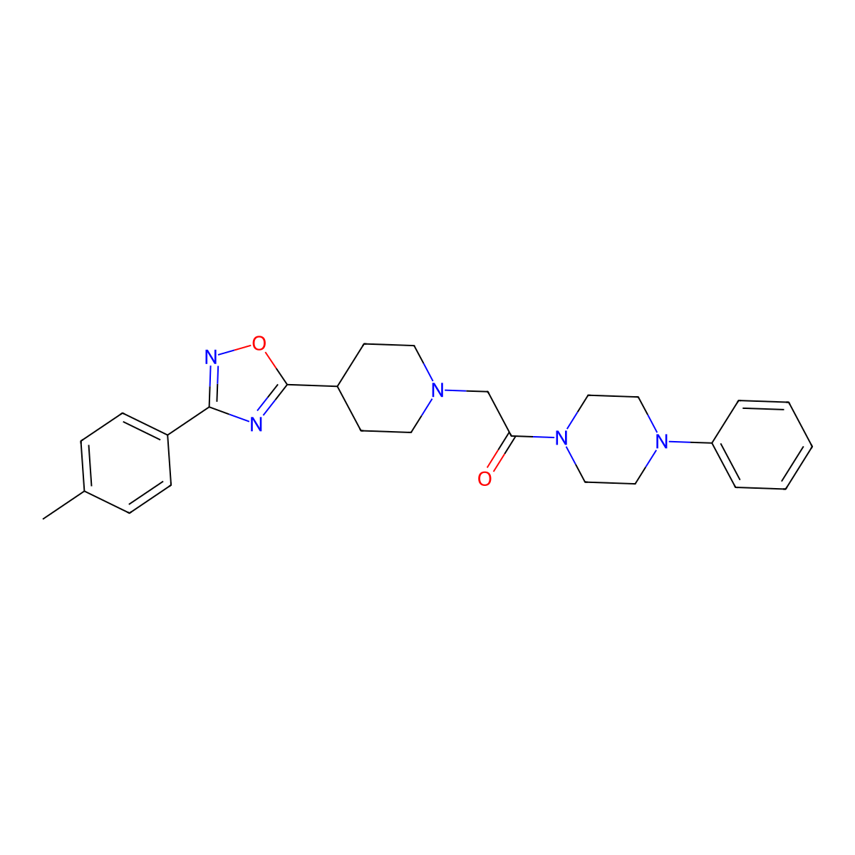 1-(4-Phenylpiperazin-1-yl)-2-(4-(3-(p-tolyl)-1,2,4-oxadiazol-5-yl)piperidin-1-yl)ethanone molecular structure, CAS 1251619-94-9