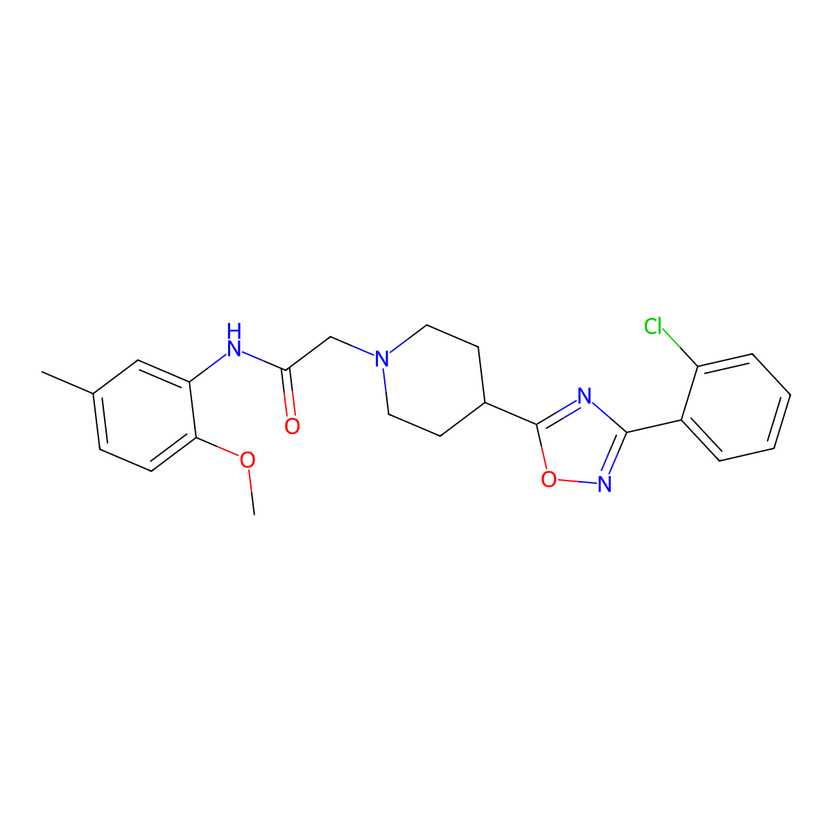2-{4-[3-(2-chlorophenyl)-1,2,4-oxadiazol-5-yl]piperidin-1-yl}-N-(2-methoxy-5-methylphenyl)acetamide molecular structure, CAS 1251619-97-2