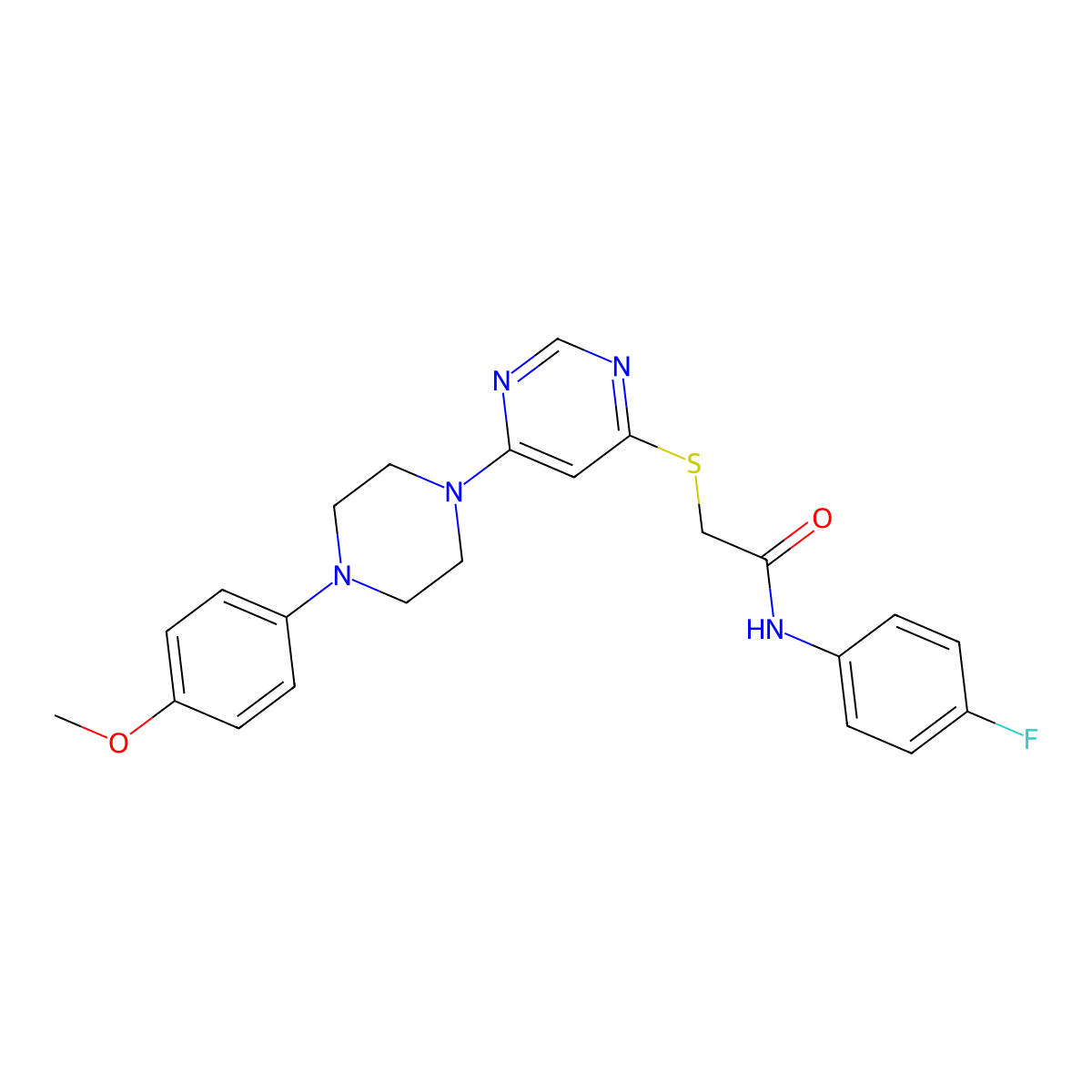 N-(4-fluorophenyl)-2-({6-[4-(4-methoxyphenyl)piperazin-1-yl]pyrimidin-4-yl}sulfanyl)acetamide molecular structure, CAS 1251620-04-8