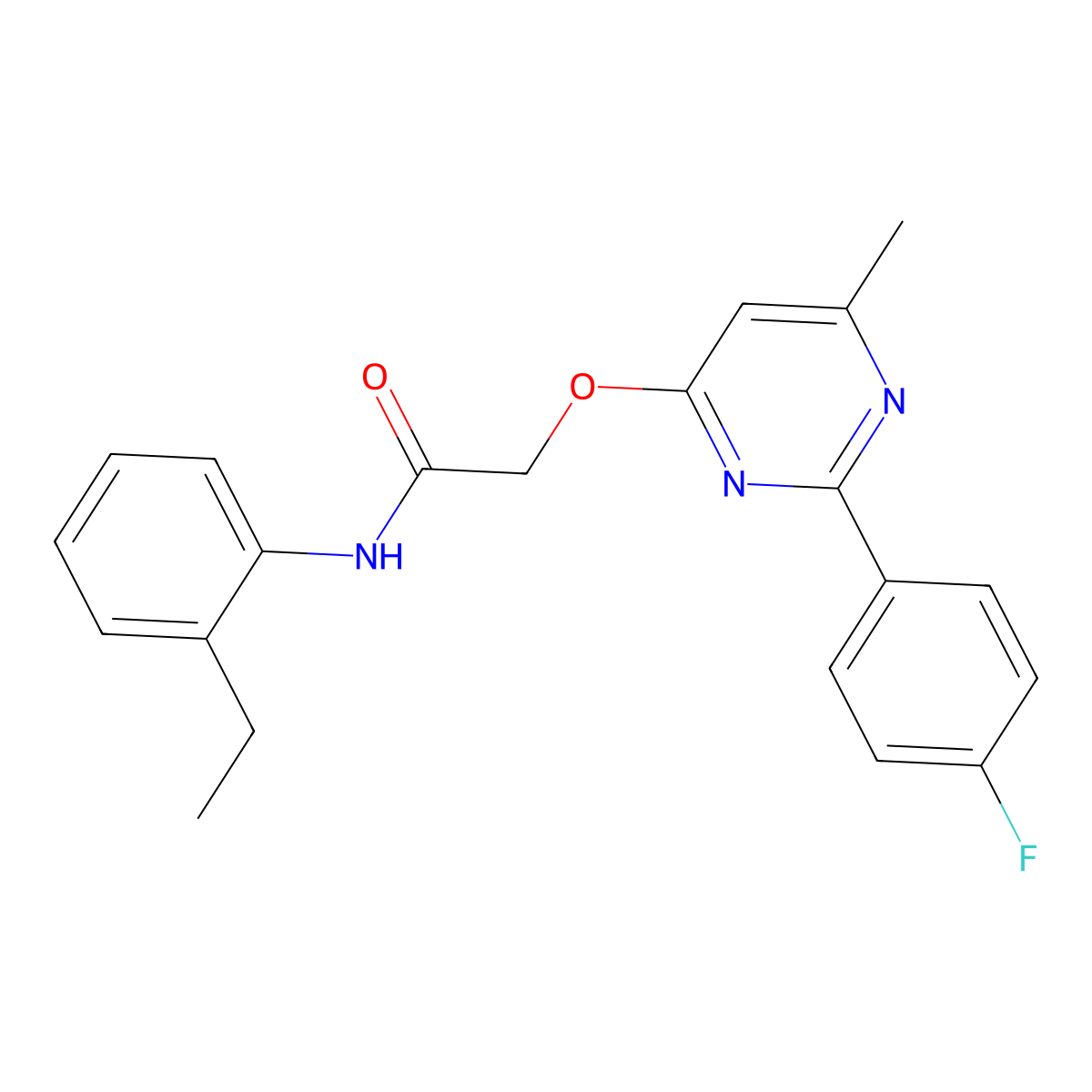 N-(2-ethylphenyl)-2-{[2-(4-fluorophenyl)-6-methylpyrimidin-4-yl]oxy}acetamide molecular structure, CAS 1251620-10-6