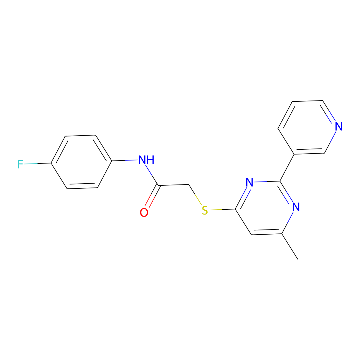 N-(4-fluorophenyl)-2-{[6-methyl-2-(pyridin-3-yl)pyrimidin-4-yl]sulfanyl}acetamide molecular structure, CAS 1251620-31-1