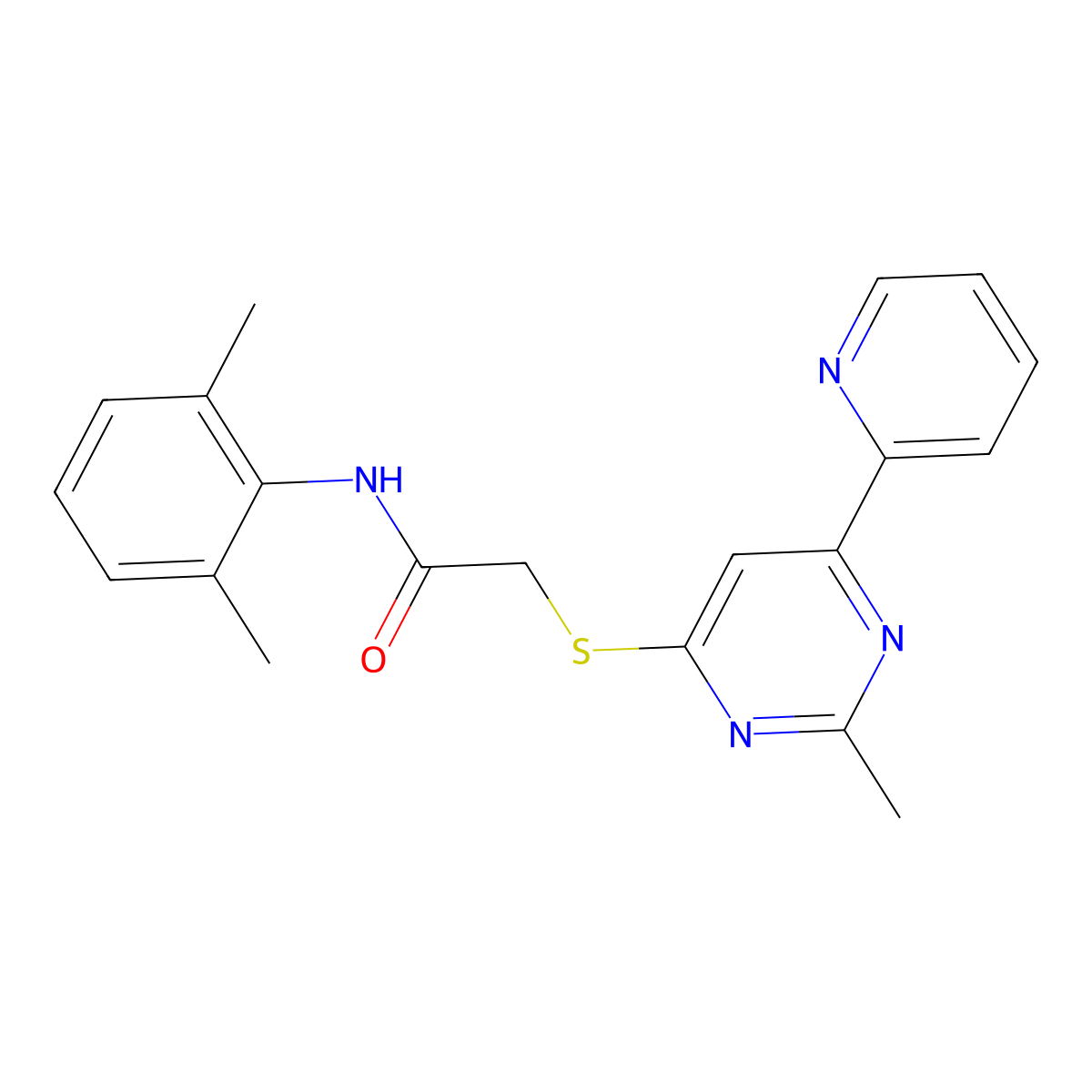 N-(2,6-dimethylphenyl)-2-((2-methyl-6-(pyridin-2-yl)pyrimidin-4-yl)thio)acetamide molecular structure, CAS 1251620-34-4