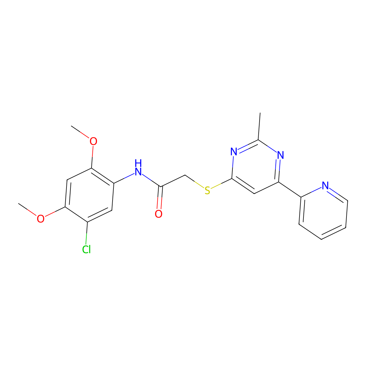 N-(5-chloro-2,4-dimethoxyphenyl)-2-((2-methyl-6-(pyridin-2-yl)pyrimidin-4-yl)thio)acetamide molecular structure, CAS 1251620-42-4