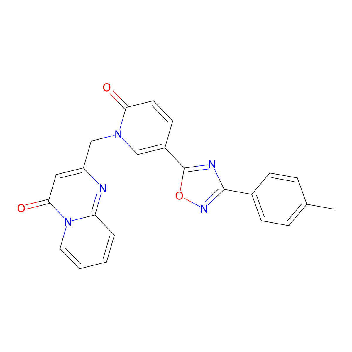 2-((2-oxo-5-(3-(p-tolyl)-1,2,4-oxadiazol-5-yl)pyridin-1(2H)-yl)methyl)-4H-pyrido[1,2-a]pyrimidin-4-one molecular structure, CAS 1251620-53-7