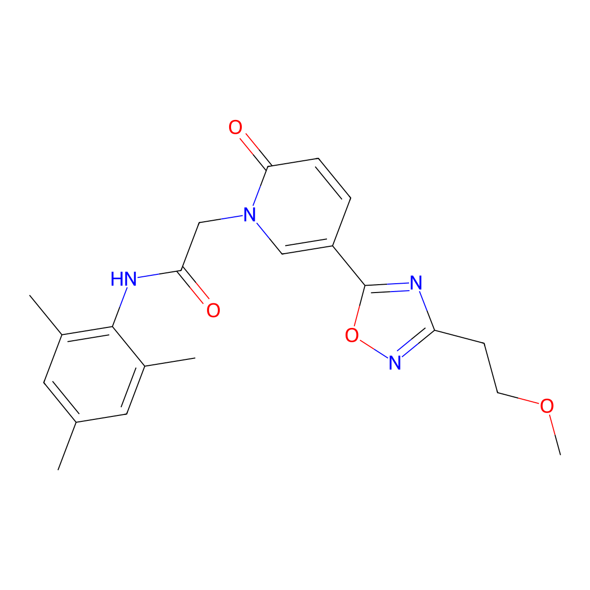 N-mesityl-2-(5-(3-(2-methoxyethyl)-1,2,4-oxadiazol-5-yl)-2-oxopyridin-1(2H)-yl)acetamide molecular structure, CAS 1251620-65-1