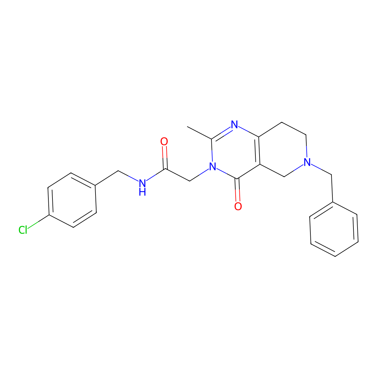2-(6-benzyl-2-methyl-4-oxo-5,6,7,8-tetrahydropyrido[4,3-d]pyrimidin-3(4H)-yl)-N-(4-chlorobenzyl)acetamide molecular structure, CAS 1251620-80-0
