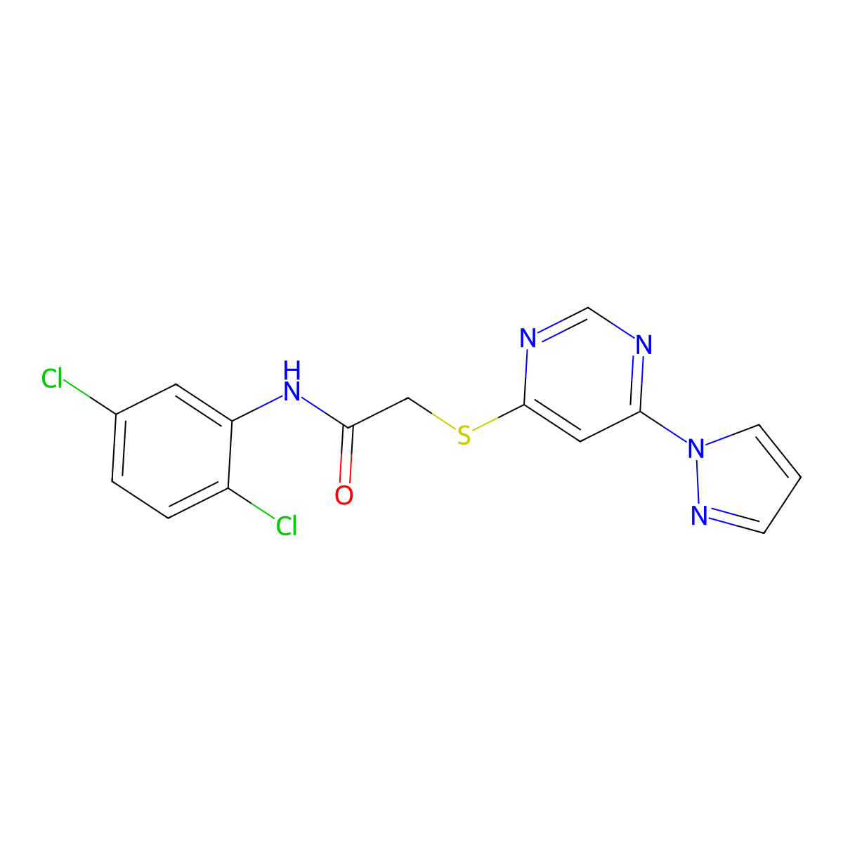 2-((6-(1H-pyrazol-1-yl)pyrimidin-4-yl)thio)-N-(2,5-dichlorophenyl)acetamide molecular structure, CAS 1251620-87-7