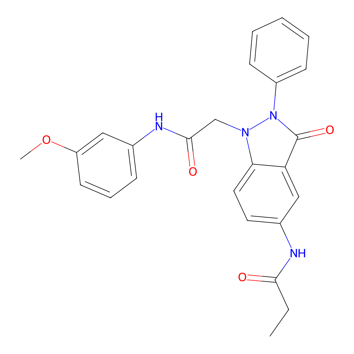 N-(1-(2-((3-methoxyphenyl)amino)-2-oxoethyl)-3-oxo-2-phenyl-2,3-dihydro-1H-indazol-5-yl)propionamide molecular structure, CAS 1251620-91-3