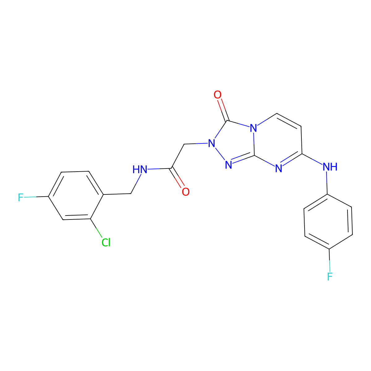 N-[(2-chloro-4-fluorophenyl)methyl]-2-{7-[(4-fluorophenyl)amino]-3-oxo-2H,3H-[1,2,4]triazolo[4,3-a]pyrimidin-2-yl}acetamide molecular structure, CAS 1251620-94-6