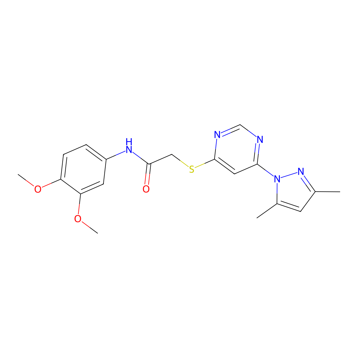 N-(3,4-dimethoxyphenyl)-2-((6-(3,5-dimethyl-1H-pyrazol-1-yl)pyrimidin-4-yl)thio)acetamide molecular structure, CAS 1251620-98-0