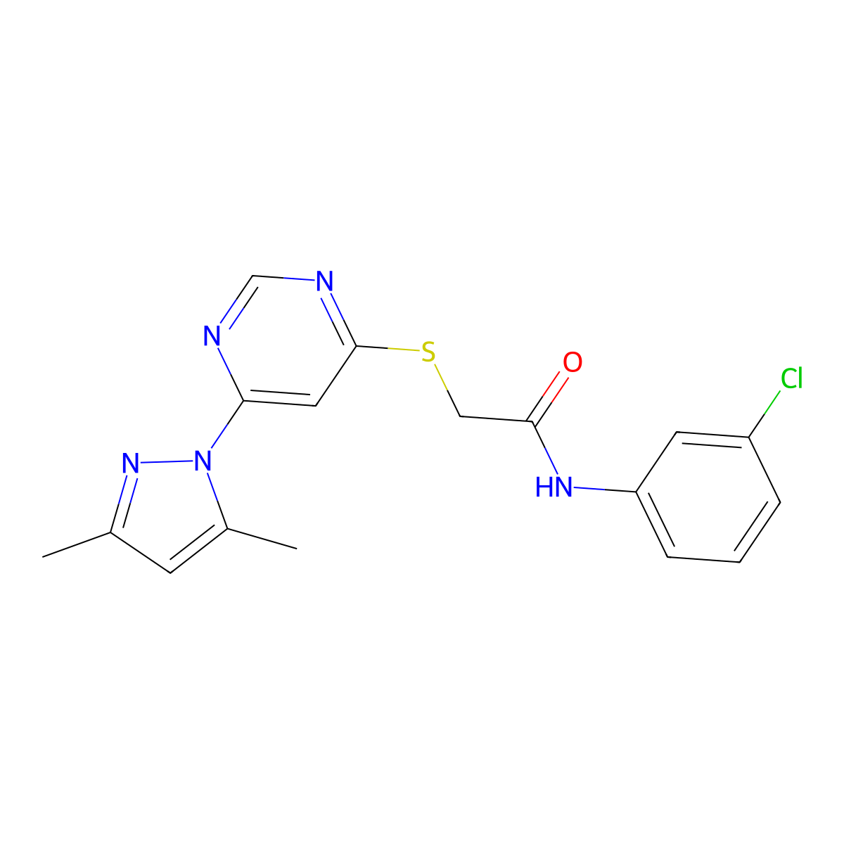 N-(3-chlorophenyl)-2-((6-(3,5-dimethyl-1H-pyrazol-1-yl)pyrimidin-4-yl)thio)acetamide molecular structure, CAS 1251621-06-3