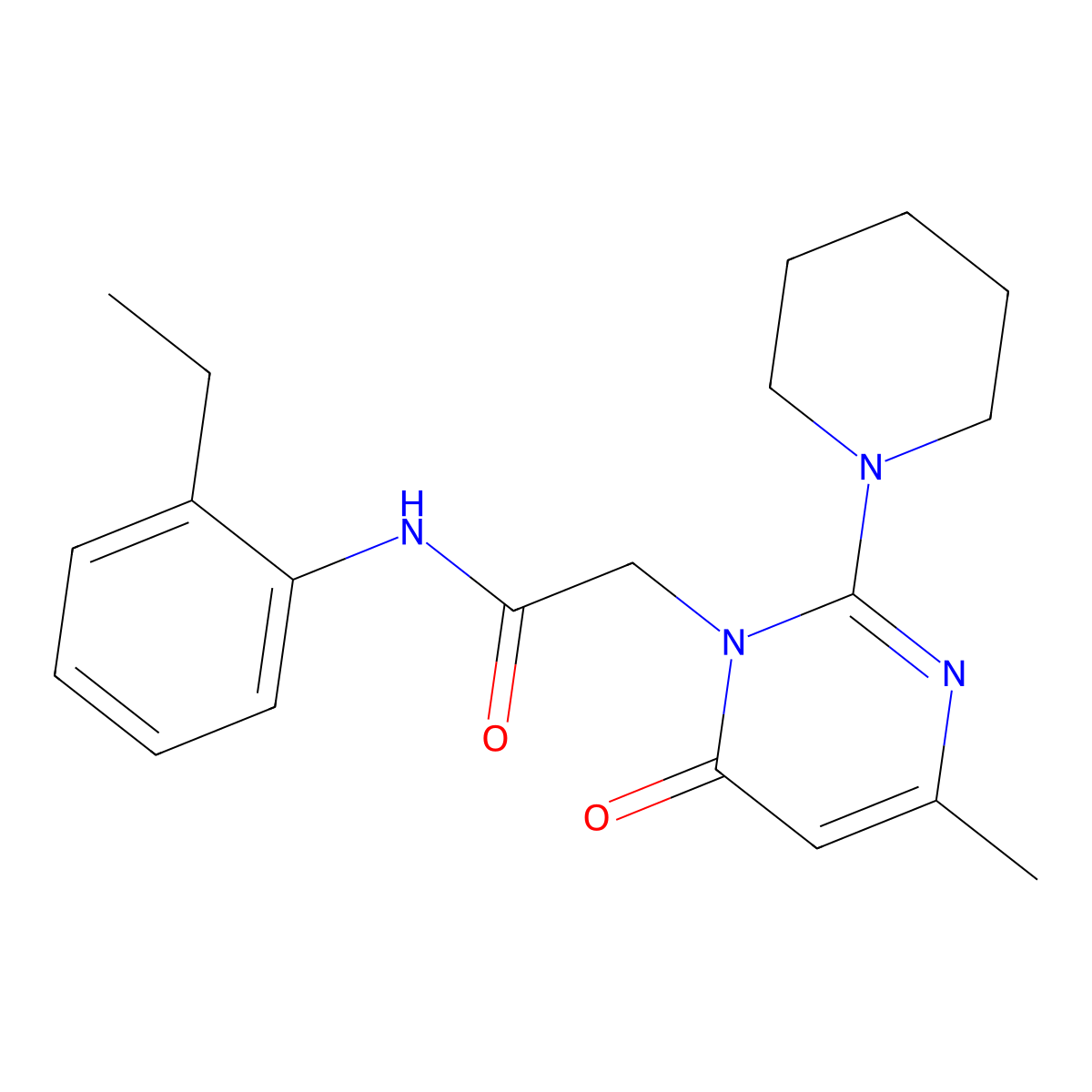 N-(2-ethylphenyl)-2-[4-methyl-6-oxo-2-(piperidin-1-yl)-1,6-dihydropyrimidin-1-yl]acetamide molecular structure, CAS 1251621-16-5
