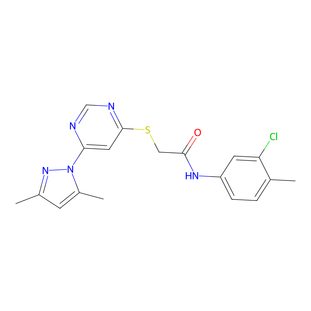 N-(3-chloro-4-methylphenyl)-2-((6-(3,5-dimethyl-1H-pyrazol-1-yl)pyrimidin-4-yl)thio)acetamide molecular structure, CAS 1251621-19-8