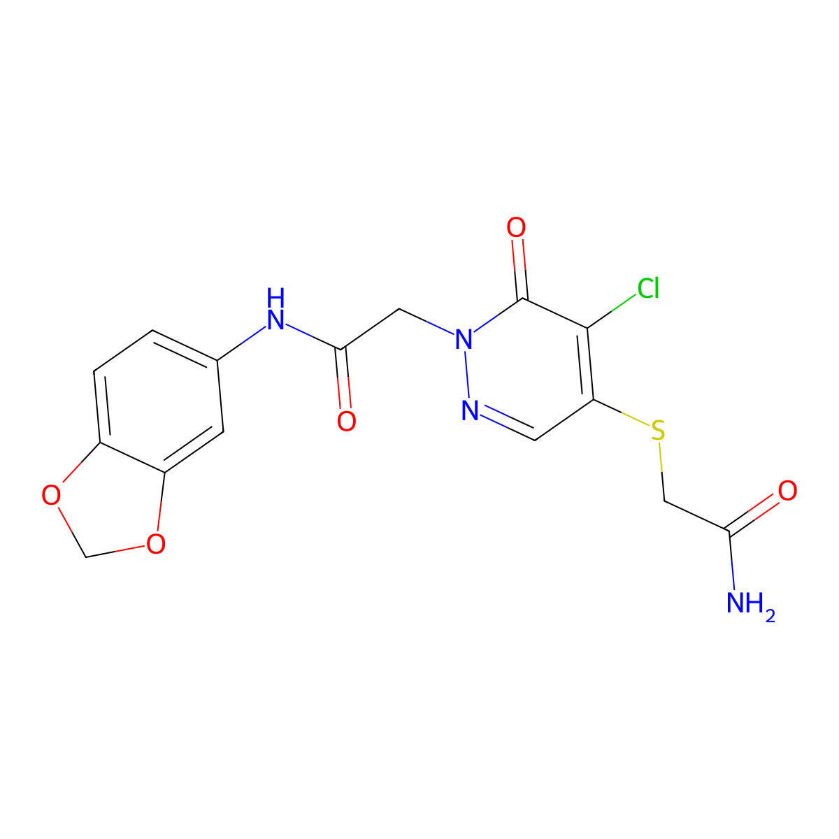2-(4-((2-amino-2-oxoethyl)thio)-5-chloro-6-oxopyridazin-1(6H)-yl)-N-(benzo[d][1,3]dioxol-5-yl)acetamide molecular structure, CAS 1251621-21-2