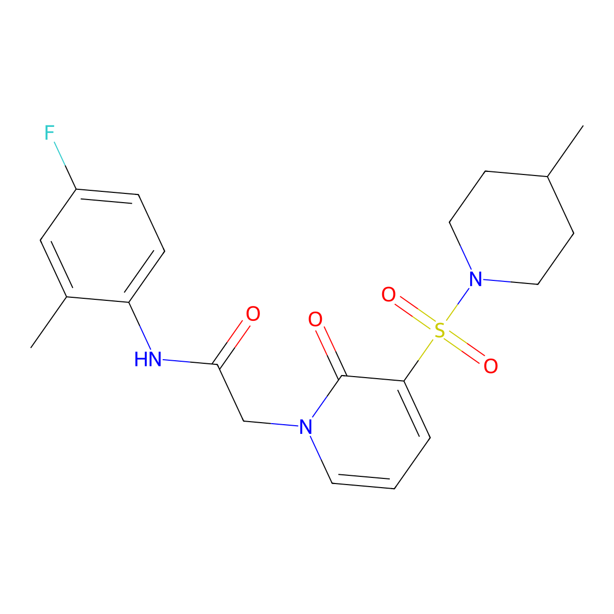 N-(4-fluoro-2-methylphenyl)-2-(3-((4-methylpiperidin-1-yl)sulfonyl)-2-oxopyridin-1(2H)-yl)acetamide molecular structure, CAS 1251621-26-7