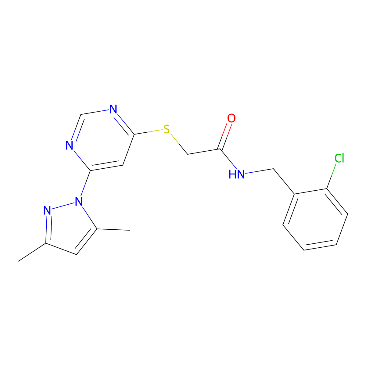 N-[(2-chlorophenyl)methyl]-2-{[6-(3,5-dimethyl-1H-pyrazol-1-yl)pyrimidin-4-yl]sulfanyl}acetamide molecular structure, CAS 1251621-31-4