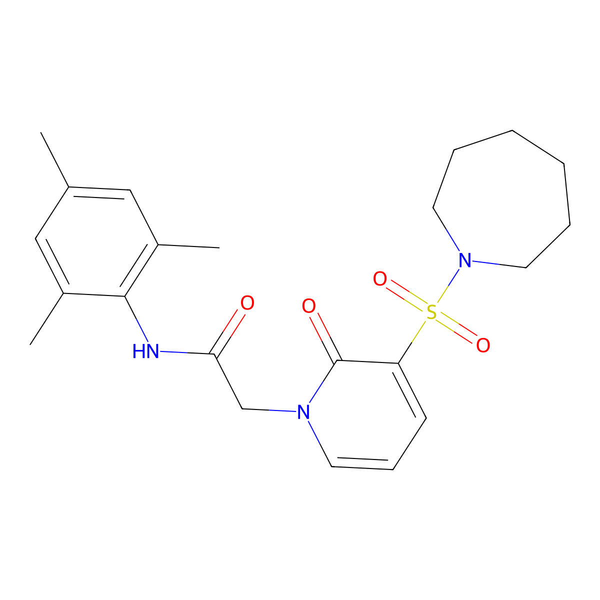 2-(3-(azepan-1-ylsulfonyl)-2-oxopyridin-1(2H)-yl)-N-mesitylacetamide molecular structure, CAS 1251621-34-7