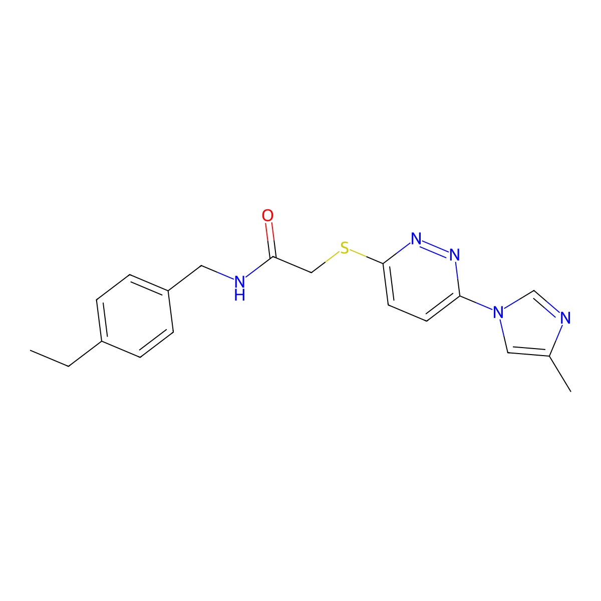 N-(4-ethylbenzyl)-2-((6-(4-methyl-1H-imidazol-1-yl)pyridazin-3-yl)thio)acetamide molecular structure, CAS 1251621-35-8