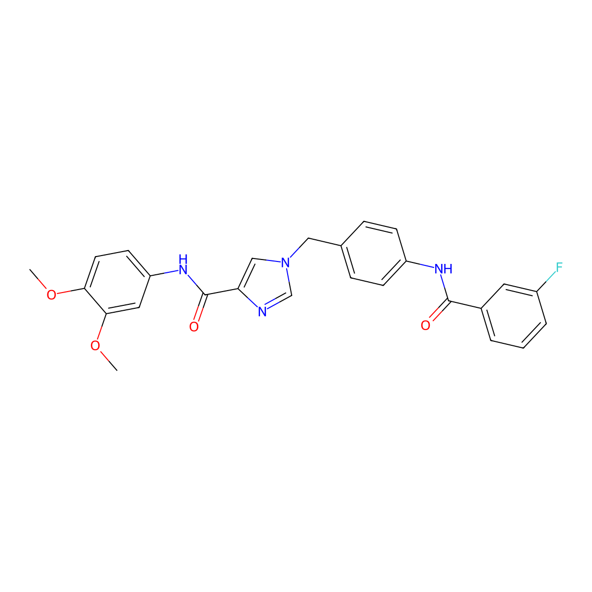 N-(3,4-dimethoxyphenyl)-1-{[4-(3-fluorobenzamido)phenyl]methyl}-1H-imidazole-4-carboxamide molecular structure, CAS 1251621-38-1