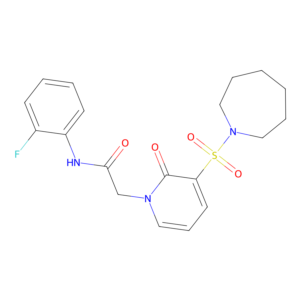 2-(3-(azepan-1-ylsulfonyl)-2-oxopyridin-1(2H)-yl)-N-(2-fluorophenyl)acetamide molecular structure, CAS 1251621-44-9