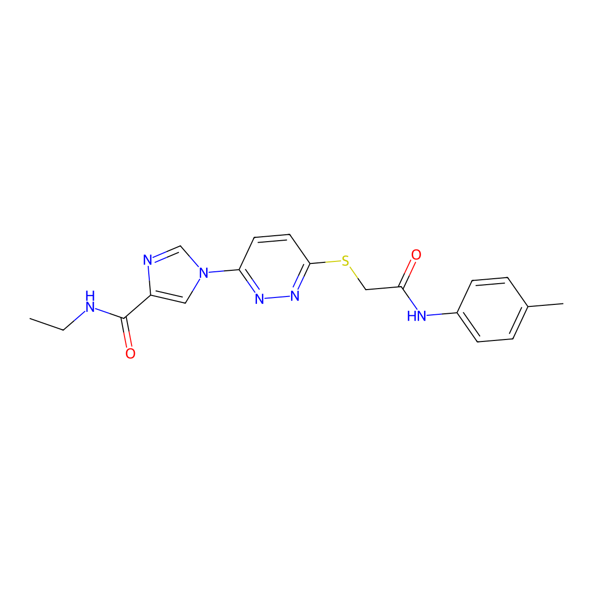 N-ethyl-1-(6-((2-oxo-2-(p-tolylamino)ethyl)thio)pyridazin-3-yl)-1H-imidazole-4-carboxamide molecular structure, CAS 1251621-45-0