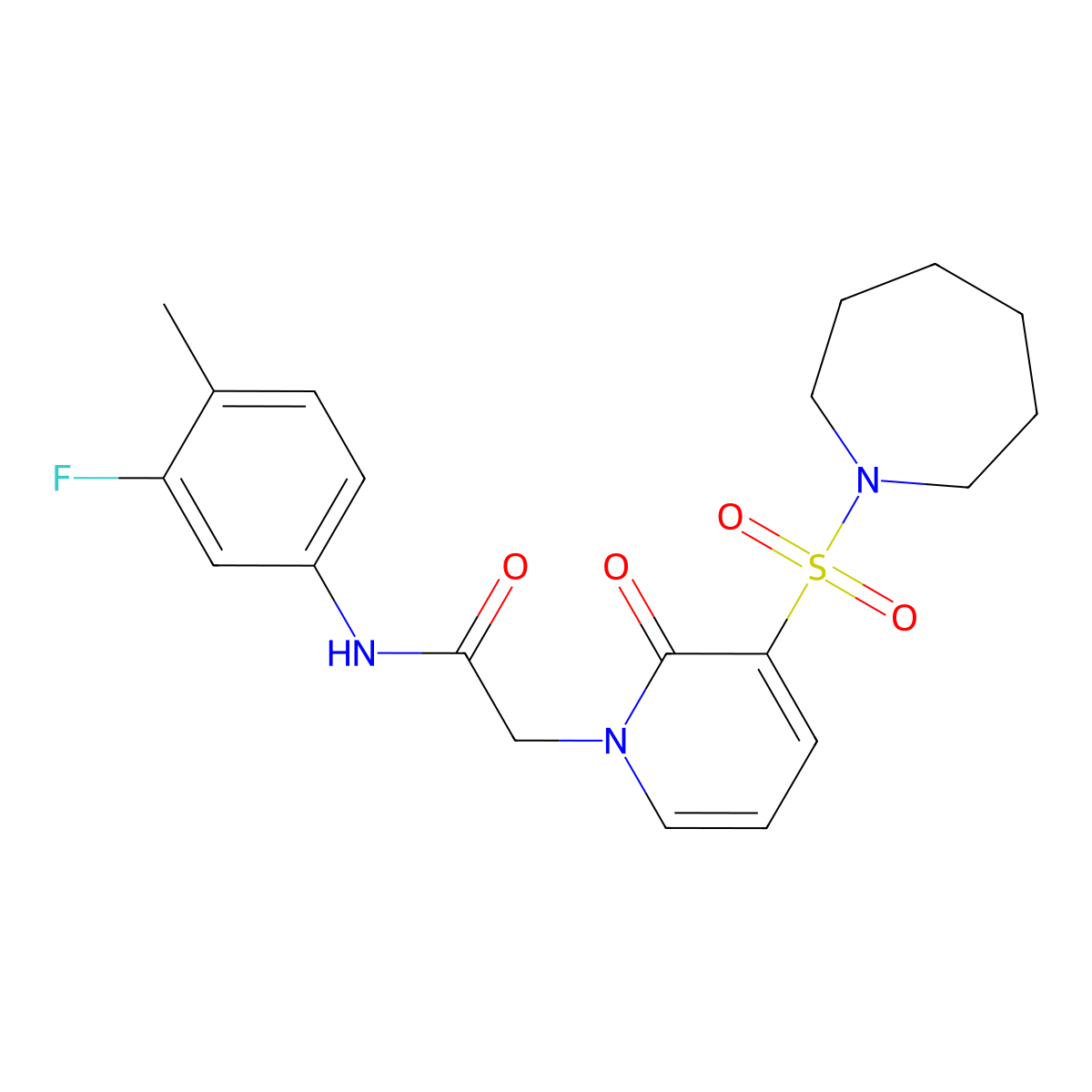 2-[3-(azepane-1-sulfonyl)-2-oxo-1,2-dihydropyridin-1-yl]-N-(3-fluoro-4-methylphenyl)acetamide molecular structure, CAS 1251621-51-8