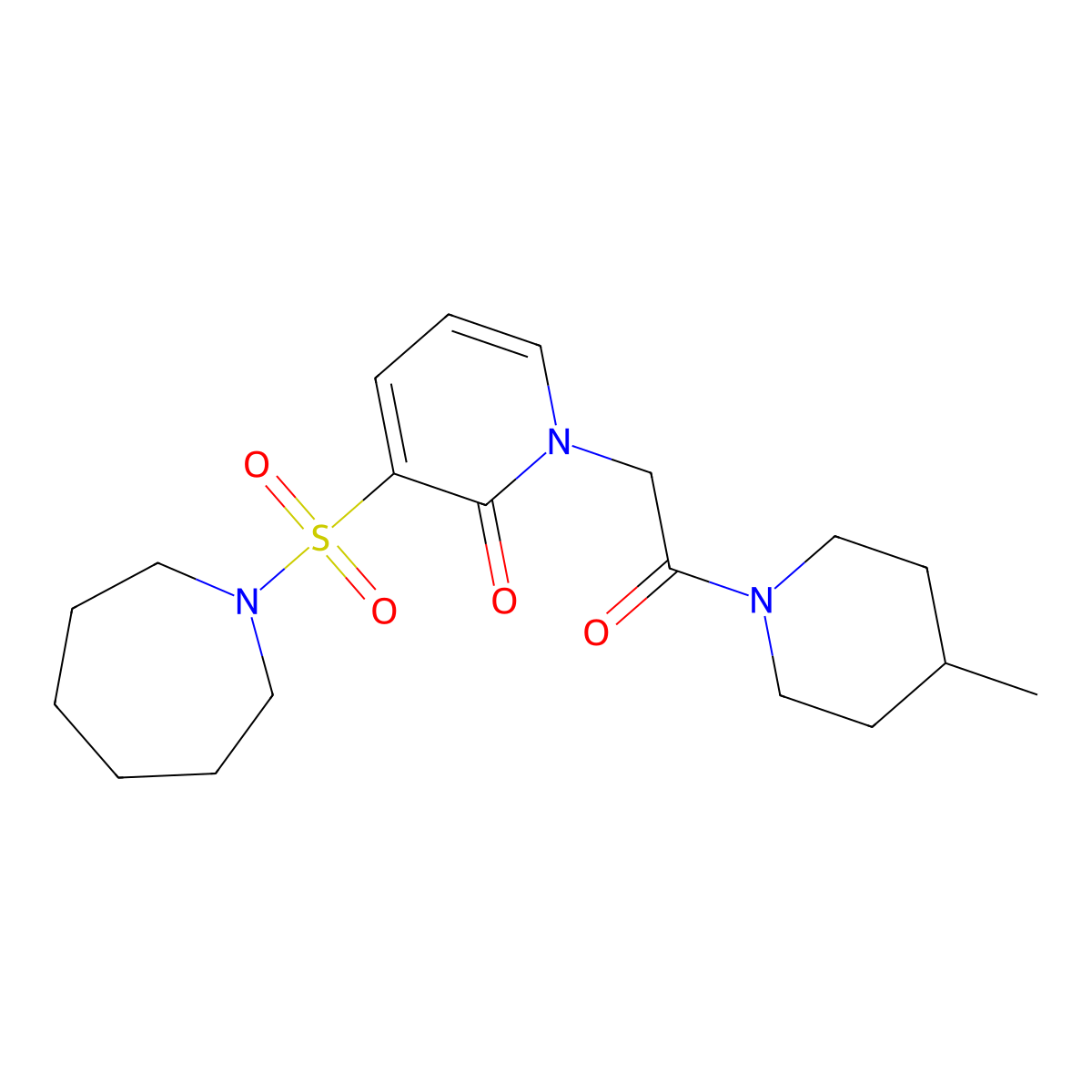 3-(azepan-1-ylsulfonyl)-1-(2-(4-methylpiperidin-1-yl)-2-oxoethyl)pyridin-2(1H)-one molecular structure, CAS 1251621-56-3