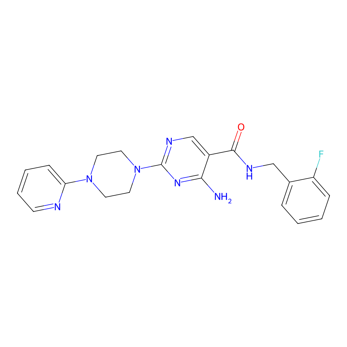 4-amino-N-[(2-fluorophenyl)methyl]-2-[4-(pyridin-2-yl)piperazin-1-yl]pyrimidine-5-carboxamide molecular structure, CAS 1251621-57-4