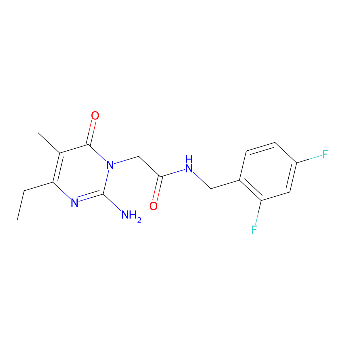2-(2-amino-4-ethyl-5-methyl-6-oxopyrimidin-1(6H)-yl)-N-(2,4-difluorobenzyl)acetamide molecular structure, CAS 1251621-59-6