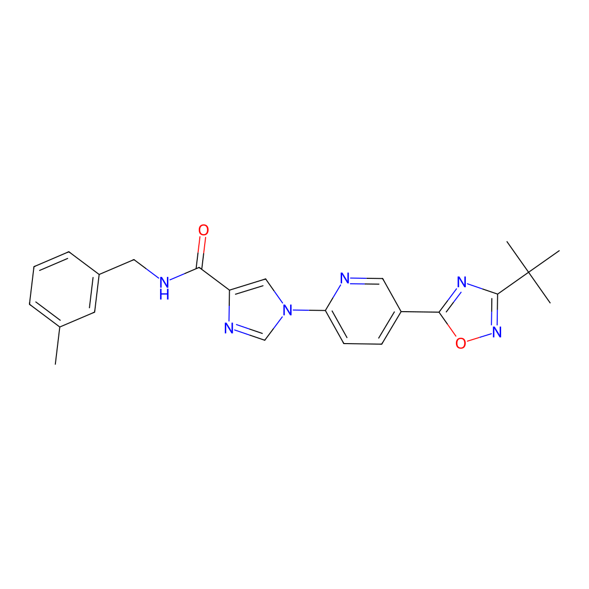 1-[5-(3-tert-butyl-1,2,4-oxadiazol-5-yl)pyridin-2-yl]-N-[(3-methylphenyl)methyl]-1H-imidazole-4-carboxamide molecular structure, CAS 1251621-62-1