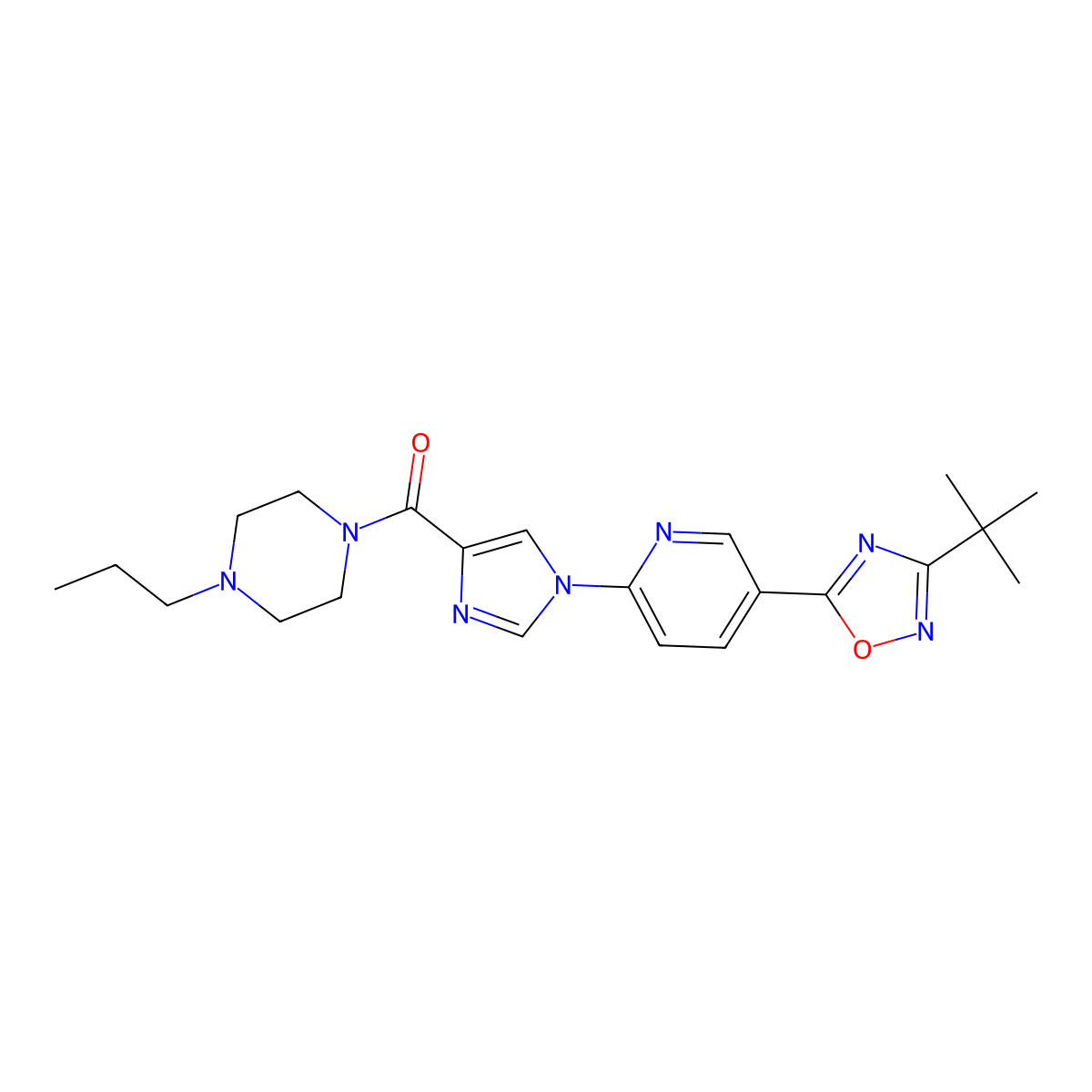 (1-(5-(3-(tert-butyl)-1,2,4-oxadiazol-5-yl)pyridin-2-yl)-1H-imidazol-4-yl)(4-propylpiperazin-1-yl)methanone molecular structure, CAS 1251621-67-6