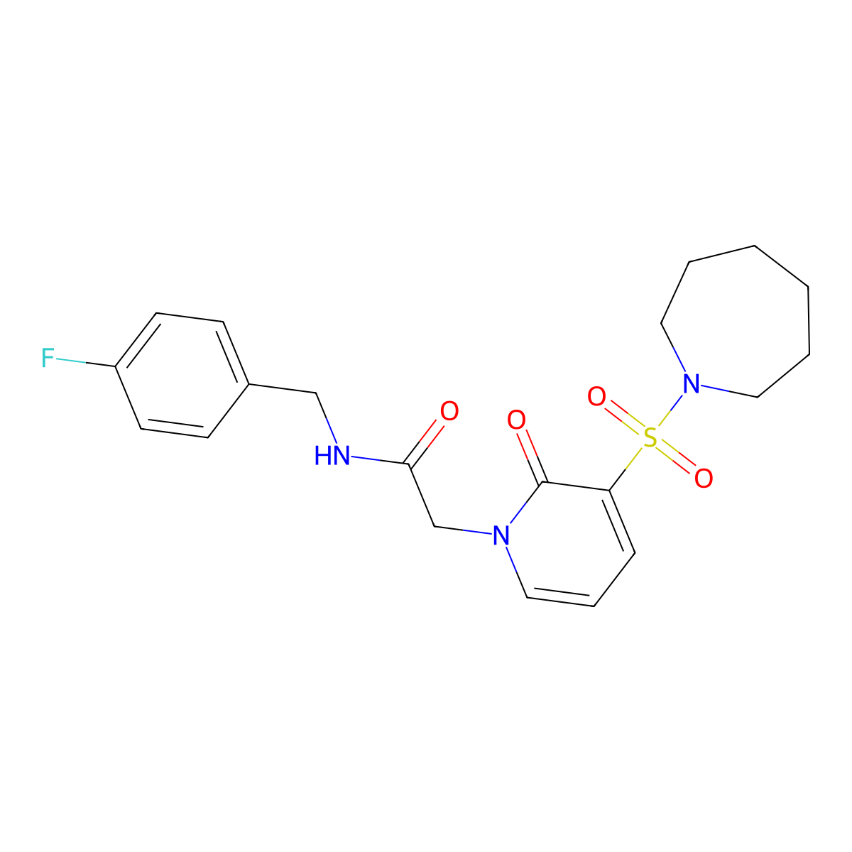 2-(3-(azepan-1-ylsulfonyl)-2-oxopyridin-1(2H)-yl)-N-(4-fluorobenzyl)acetamide molecular structure, CAS 1251621-68-7