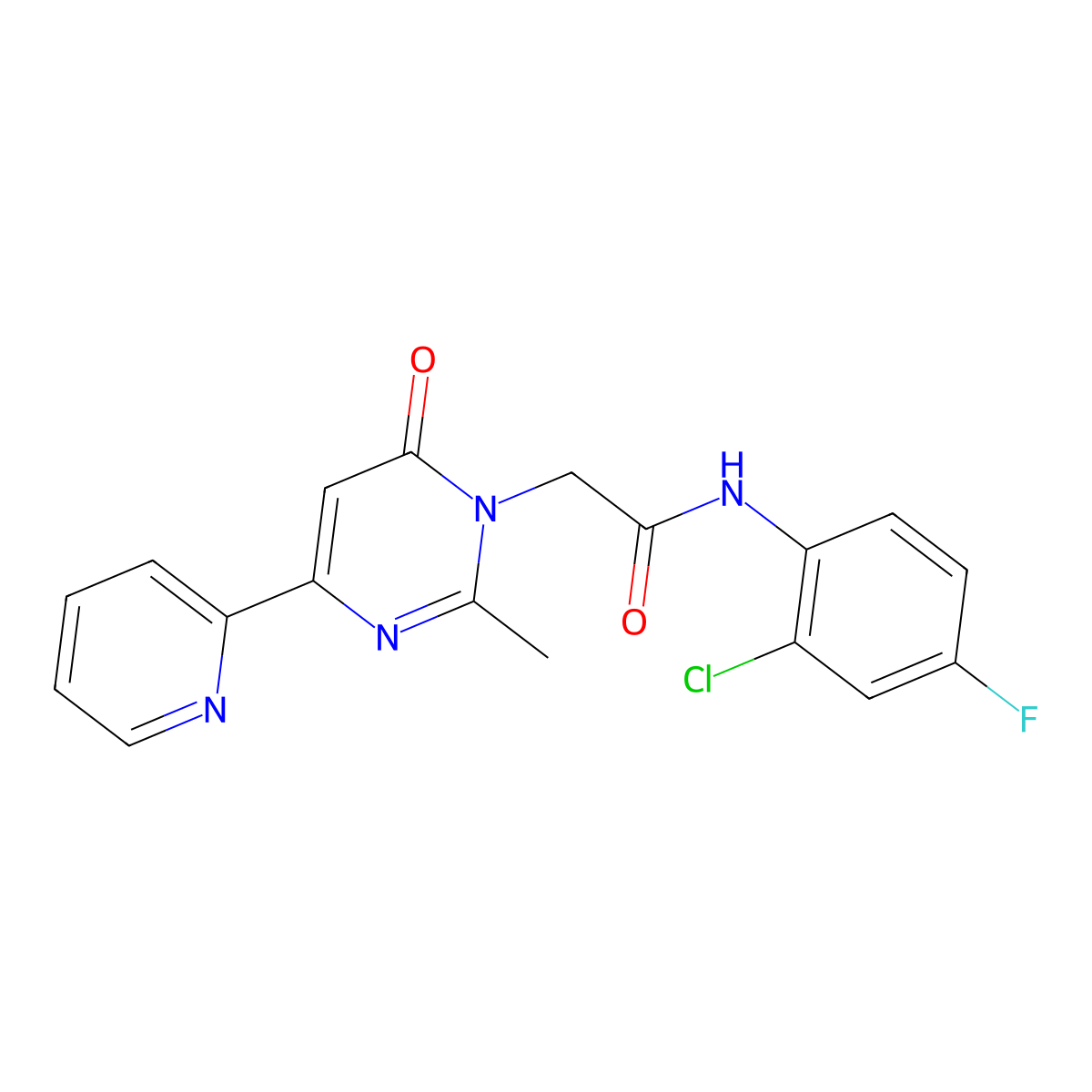 N-(2-chloro-4-fluorophenyl)-2-(2-methyl-6-oxo-4-(pyridin-2-yl)pyrimidin-1(6H)-yl)acetamide molecular structure, CAS 1251621-70-1