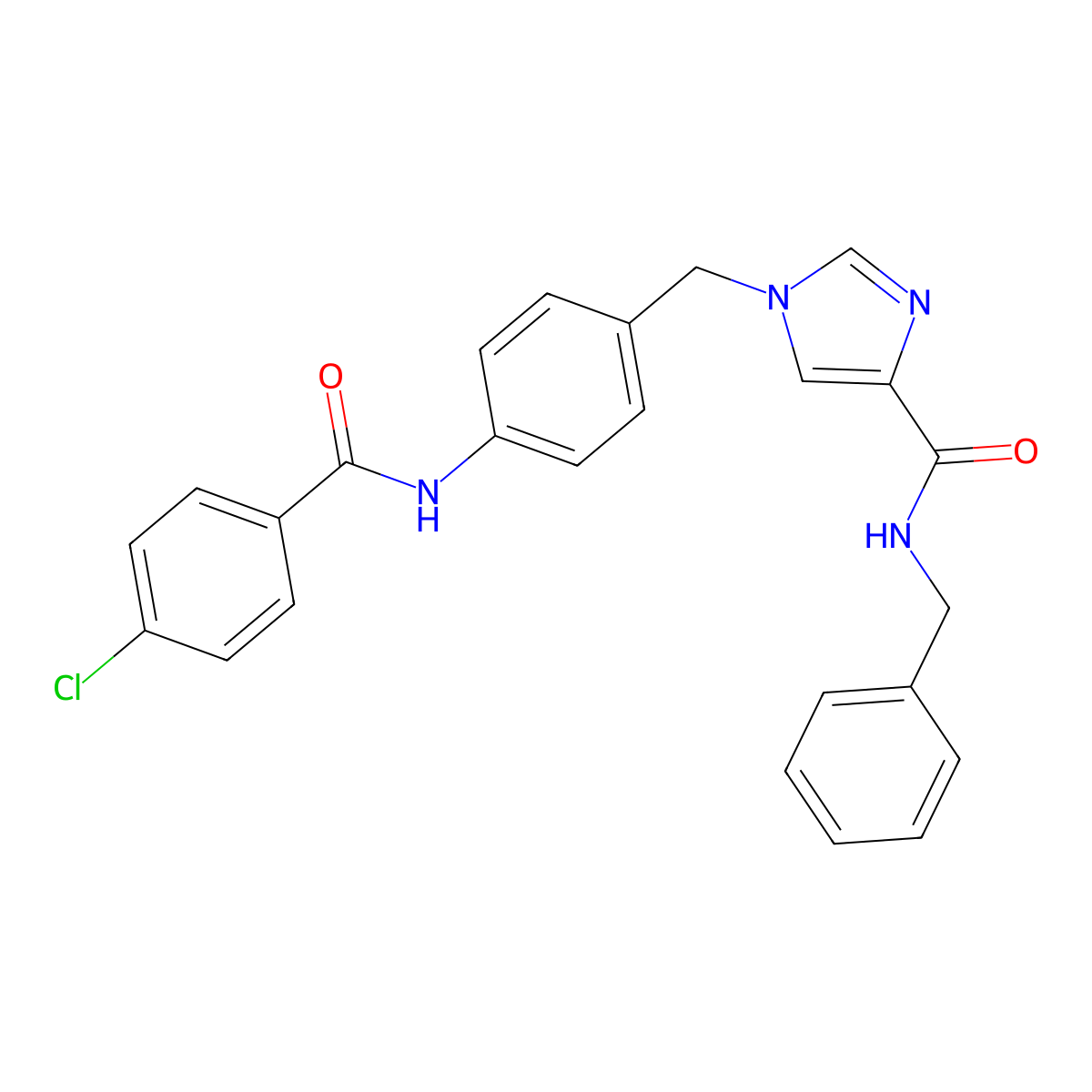 N-benzyl-1-(4-(4-chlorobenzamido)benzyl)-1H-imidazole-4-carboxamide molecular structure, CAS 1251621-71-2