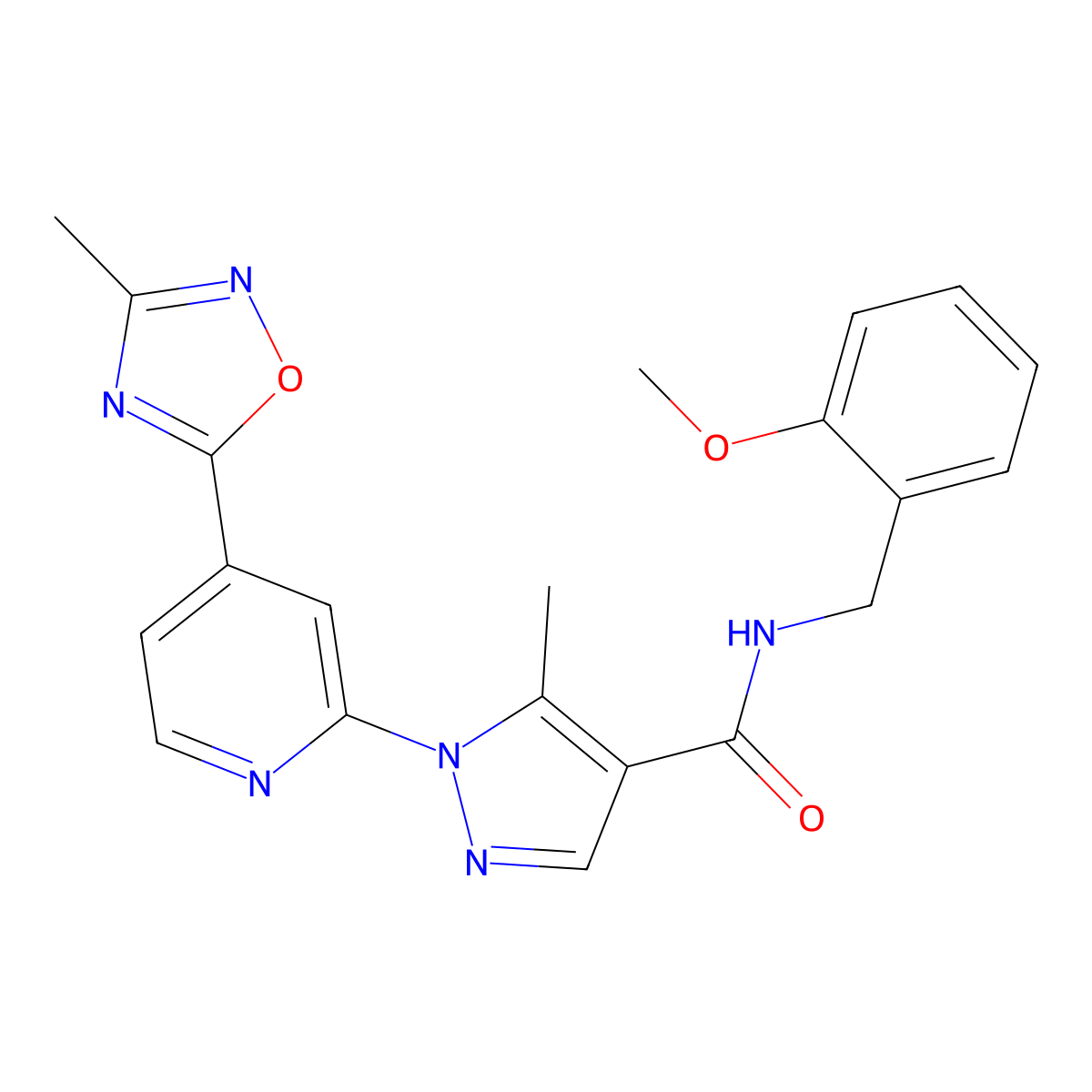 N-[(2-methoxyphenyl)methyl]-5-methyl-1-[4-(3-methyl-1,2,4-oxadiazol-5-yl)pyridin-2-yl]-1H-pyrazole-4-carboxamide molecular structure, CAS 1251621-73-4