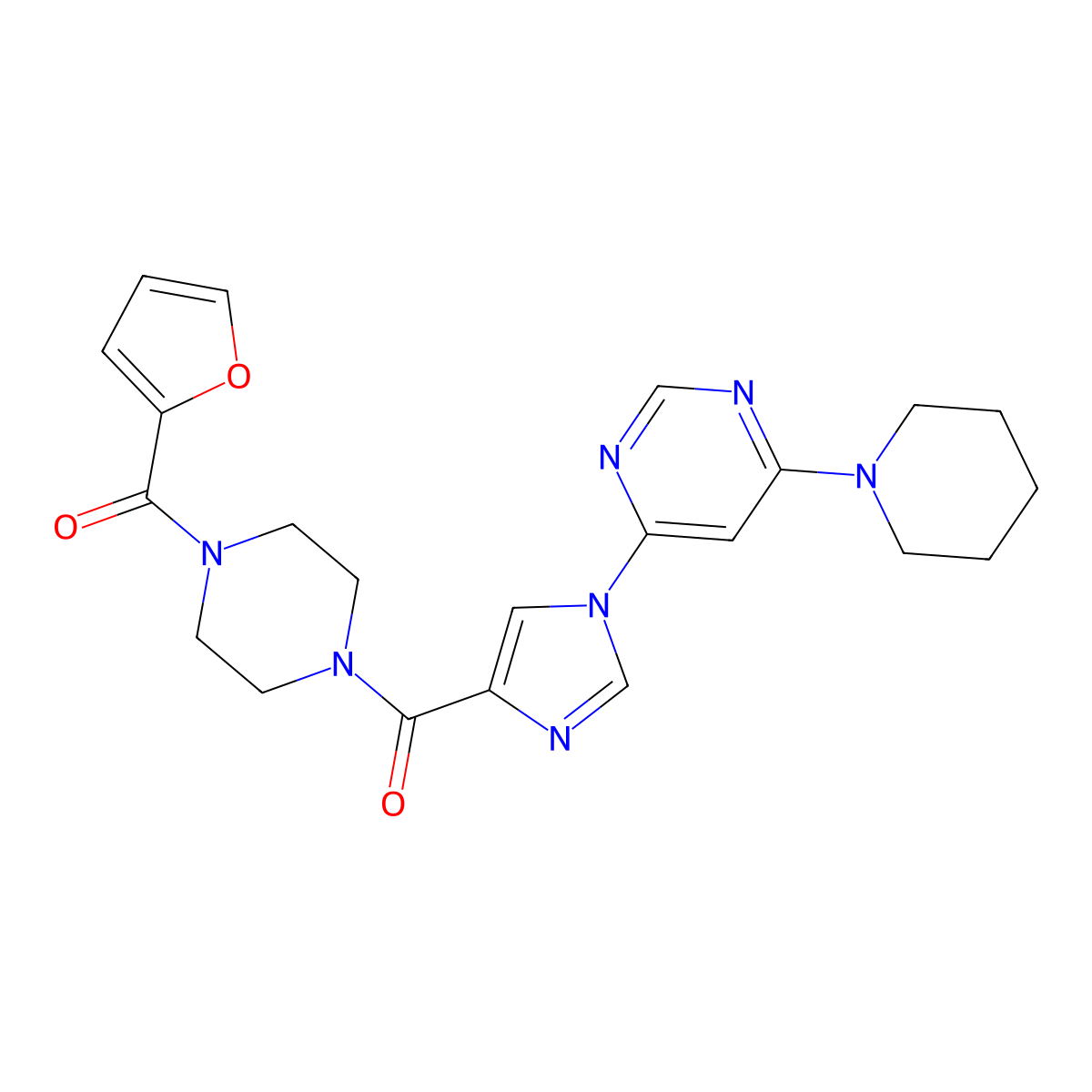 4-{4-[4-(furan-2-carbonyl)piperazine-1-carbonyl]-1H-imidazol-1-yl}-6-(piperidin-1-yl)pyrimidine molecular structure, CAS 1251621-82-5