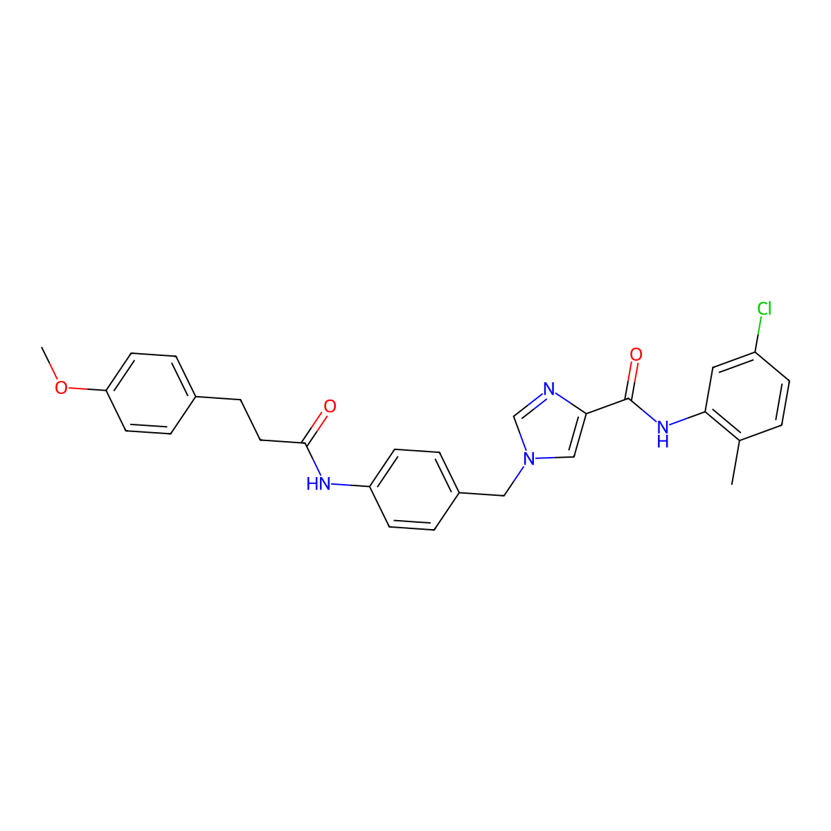 N-(5-chloro-2-methylphenyl)-1-(4-(3-(4-methoxyphenyl)propanamido)benzyl)-1H-imidazole-4-carboxamide molecular structure, CAS 1251621-91-6