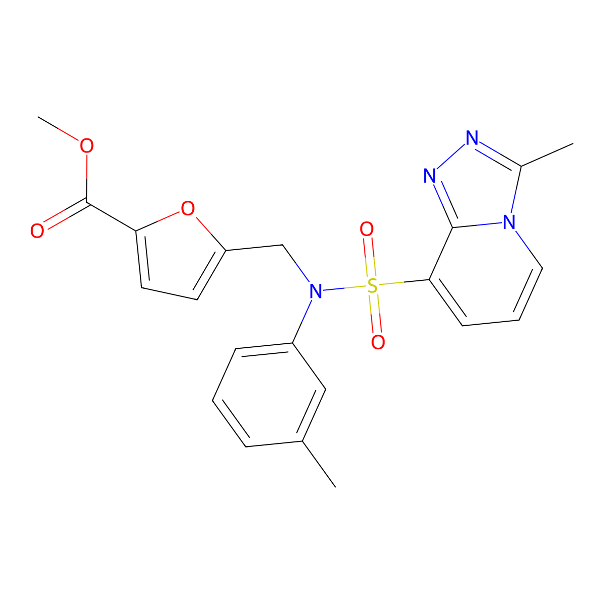 methyl 5-{[N-(3-methylphenyl)3-methyl-[1,2,4]triazolo[4,3-a]pyridine-8-sulfonamido]methyl}furan-2-carboxylate molecular structure, CAS 1251621-93-8