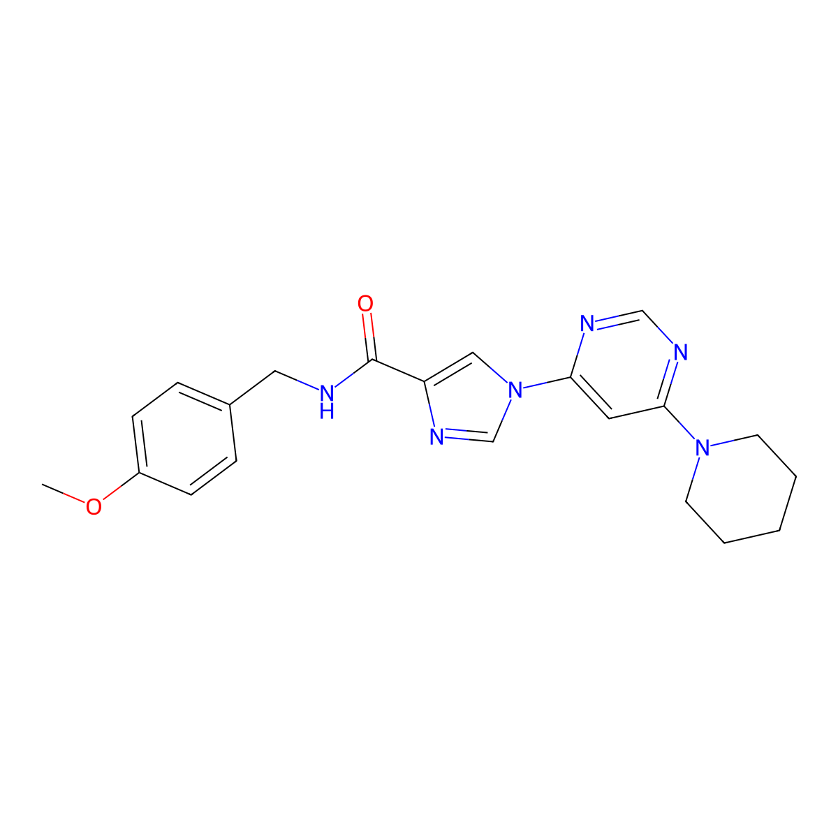 N-[(4-methoxyphenyl)methyl]-1-[6-(piperidin-1-yl)pyrimidin-4-yl]-1H-imidazole-4-carboxamide molecular structure, CAS 1251621-95-0