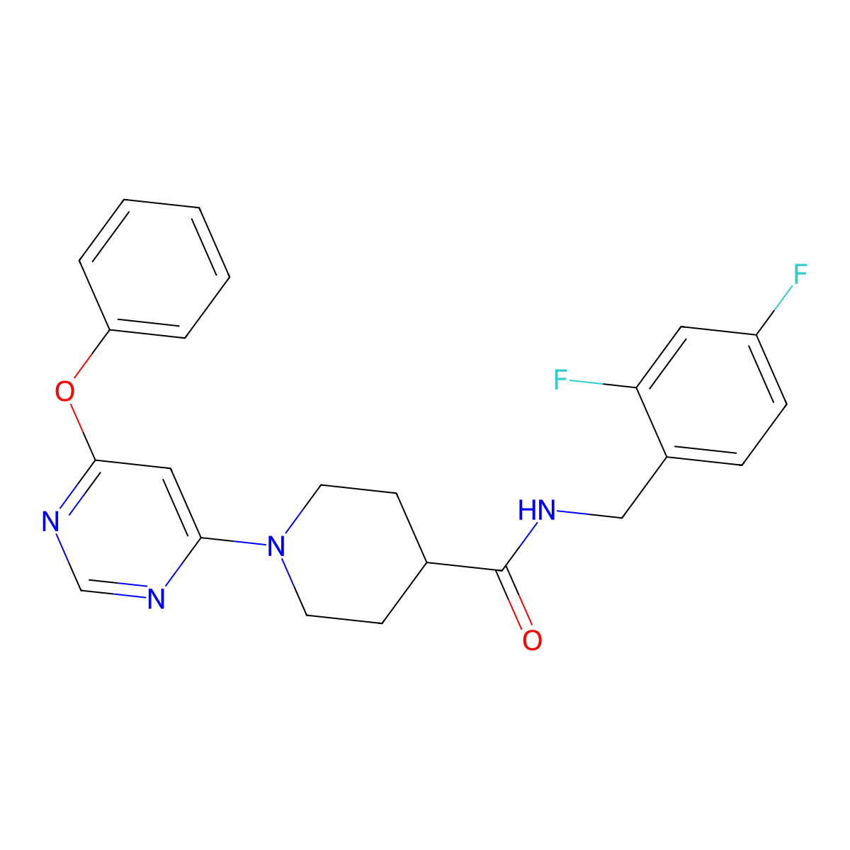 N-(2,4-difluorobenzyl)-1-(6-phenoxypyrimidin-4-yl)piperidine-4-carboxamide molecular structure, CAS 1251621-97-2