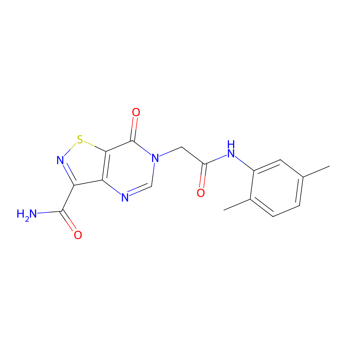 6-{[(2,5-dimethylphenyl)carbamoyl]methyl}-7-oxo-6H,7H-[1,2]thiazolo[4,5-d]pyrimidine-3-carboxamide molecular structure, CAS 1251622-16-8