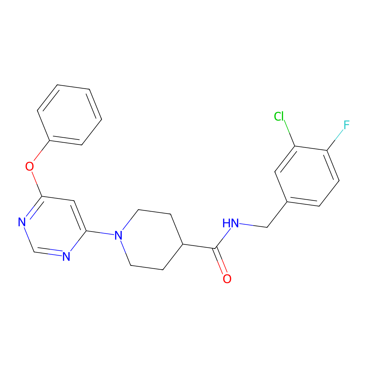 N-(3-chloro-4-fluorobenzyl)-1-(6-phenoxypyrimidin-4-yl)piperidine-4-carboxamide molecular structure, CAS 1251622-17-9
