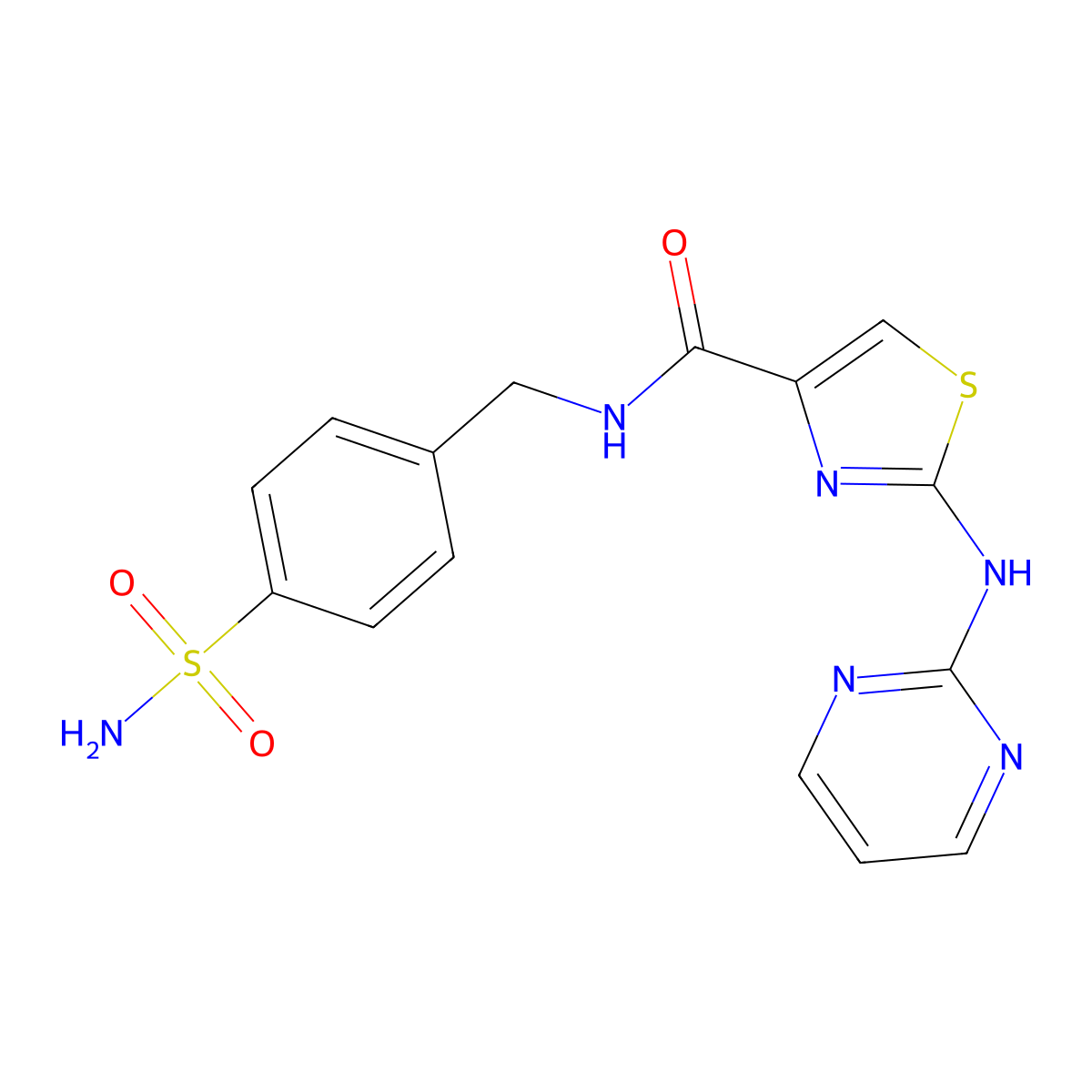 2-(pyrimidin-2-ylamino)-N-(4-sulfamoylbenzyl)thiazole-4-carboxamide molecular structure, CAS 1251622-19-1