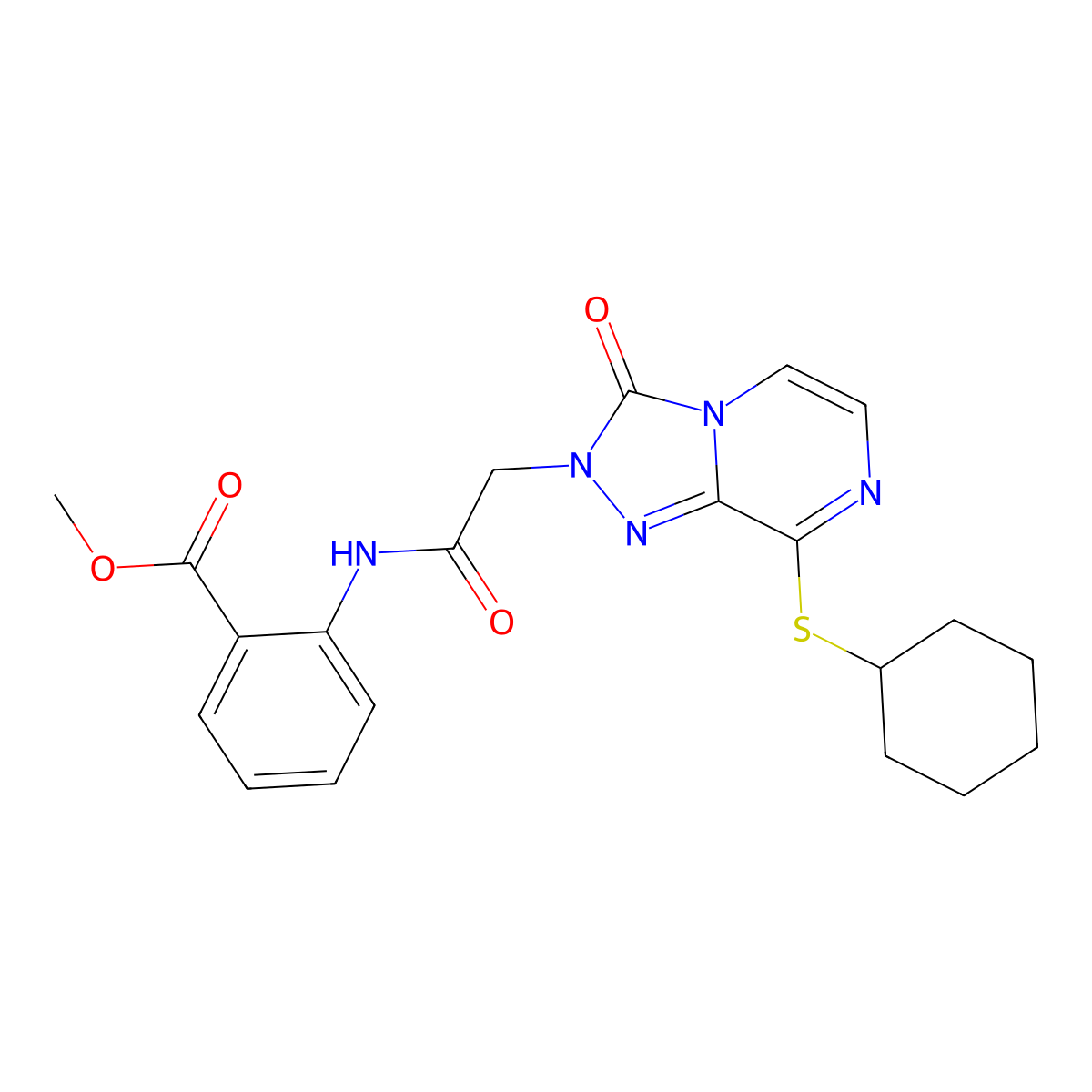 methyl 2-{2-[8-(cyclohexylsulfanyl)-3-oxo-2H,3H-[1,2,4]triazolo[4,3-a]pyrazin-2-yl]acetamido}benzoate molecular structure, CAS 1251622-20-4
