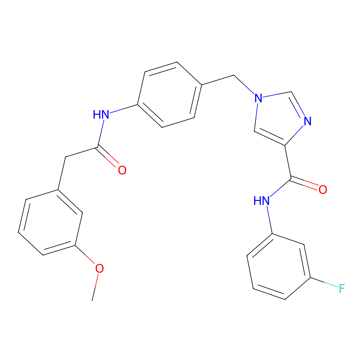 N-(3-fluorophenyl)-1-(4-(2-(3-methoxyphenyl)acetamido)benzyl)-1H-imidazole-4-carboxamide molecular structure, CAS 1251622-23-7