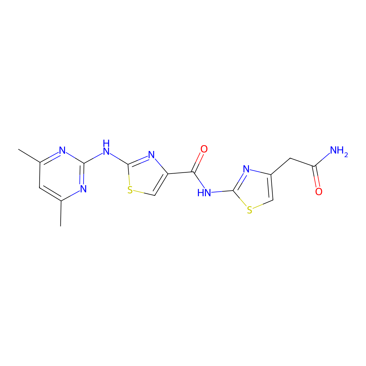 N-(4-(2-amino-2-oxoethyl)thiazol-2-yl)-2-((4,6-dimethylpyrimidin-2-yl)amino)thiazole-4-carboxamide molecular structure, CAS 1251622-26-0