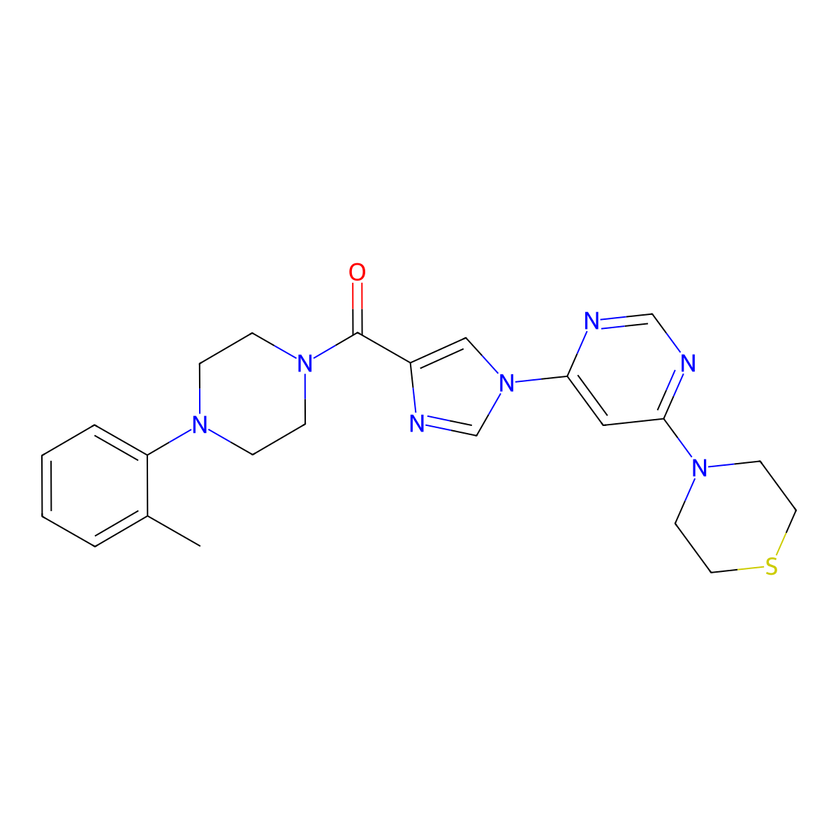 (1-(6-thiomorpholinopyrimidin-4-yl)-1H-imidazol-4-yl)(4-(o-tolyl)piperazin-1-yl)methanone molecular structure, CAS 1251622-29-3