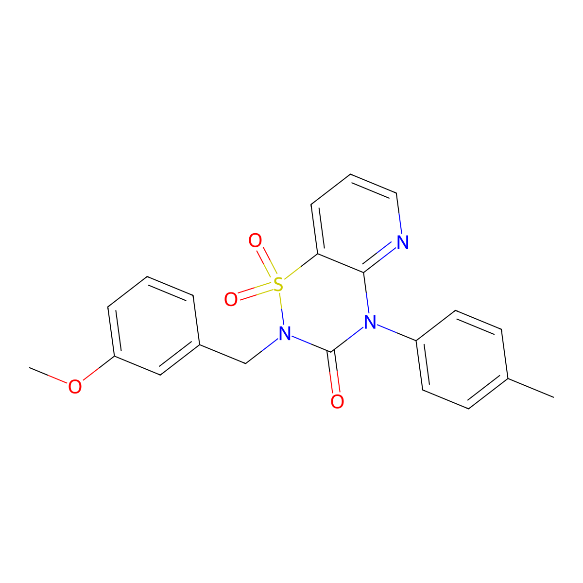 2-(3-methoxybenzyl)-4-(p-tolyl)-2H-pyrido[2,3-e][1,2,4]thiadiazin-3(4H)-one 1,1-dioxide molecular structure, CAS 1251622-31-7