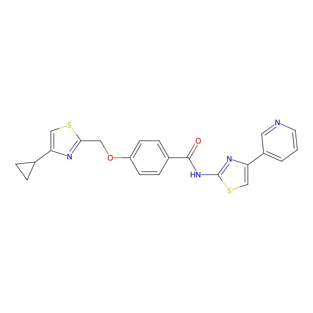 4-((4-cyclopropylthiazol-2-yl)methoxy)-N-(4-(pyridin-3-yl)thiazol-2-yl)benzamide molecular structure, CAS 1251622-35-1